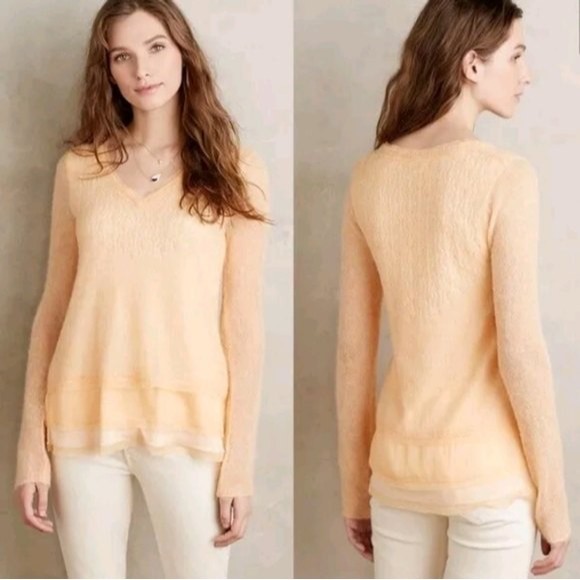 Knitted & Knotted Alessia alpaca peach chiffon sweater - Picture 1 of 9